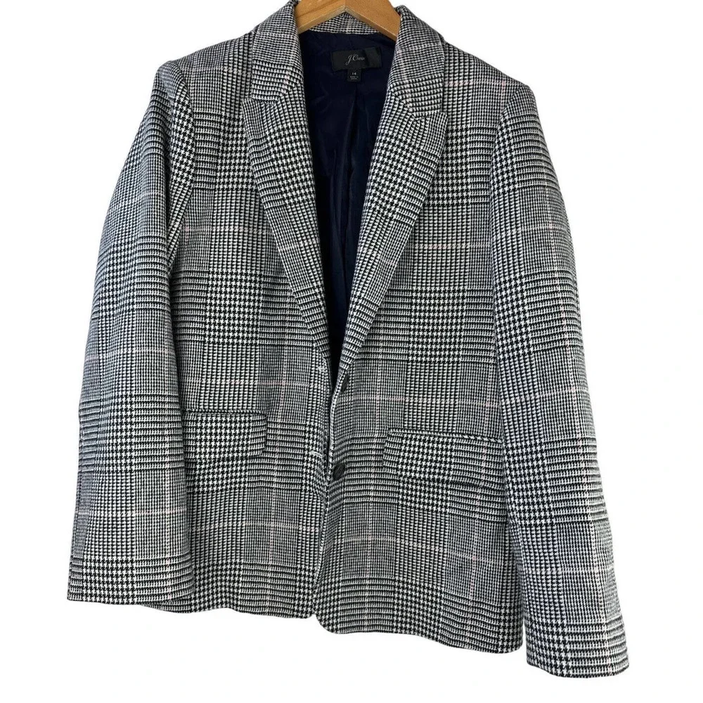 J. Crew Boyfriend Blazer Jacket Plaid Wool Blend J5658 Women's Size 14 - Picture 2 of 6